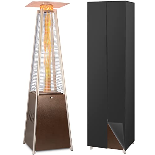 Hykolity Pyramid Patio Heater wiht 48000 BTU. This Glass Tube Propane Patio Heater with Wheels and Cover