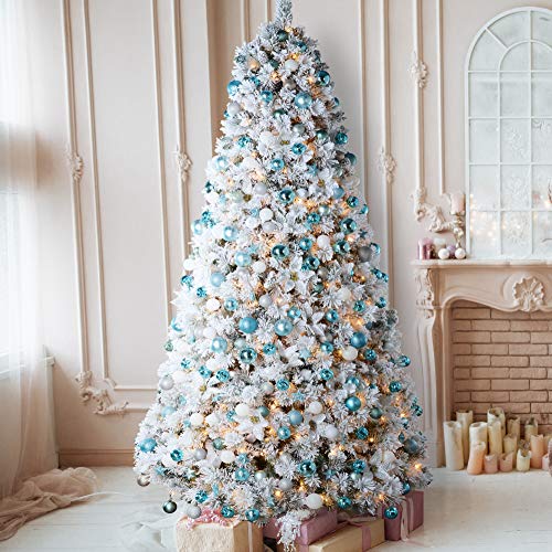 AMERZEST Spruce Pre-Lit Snow-Flocked Artificial Christmas Tree with Pinecone Decor