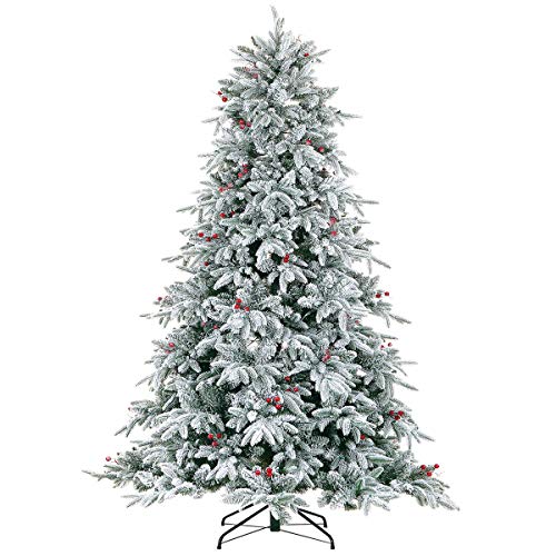 LordofXMAS Flocked Artificial Christmas Tree with LED Lights