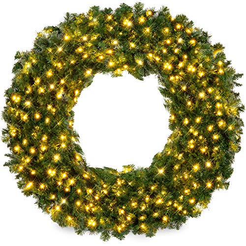 Best Choice Products 60in Large Artificial Pre-Lit Fir Christmas Wreath Holiday Accent Decoration for Door, Mantel (with 300 LED Lights)